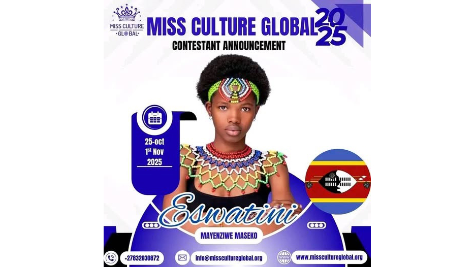 The poster announcing Mayenziwe Maseko as Eswatini’s representative on the Miss Culture Global pageant. (Pic: Courtesy)